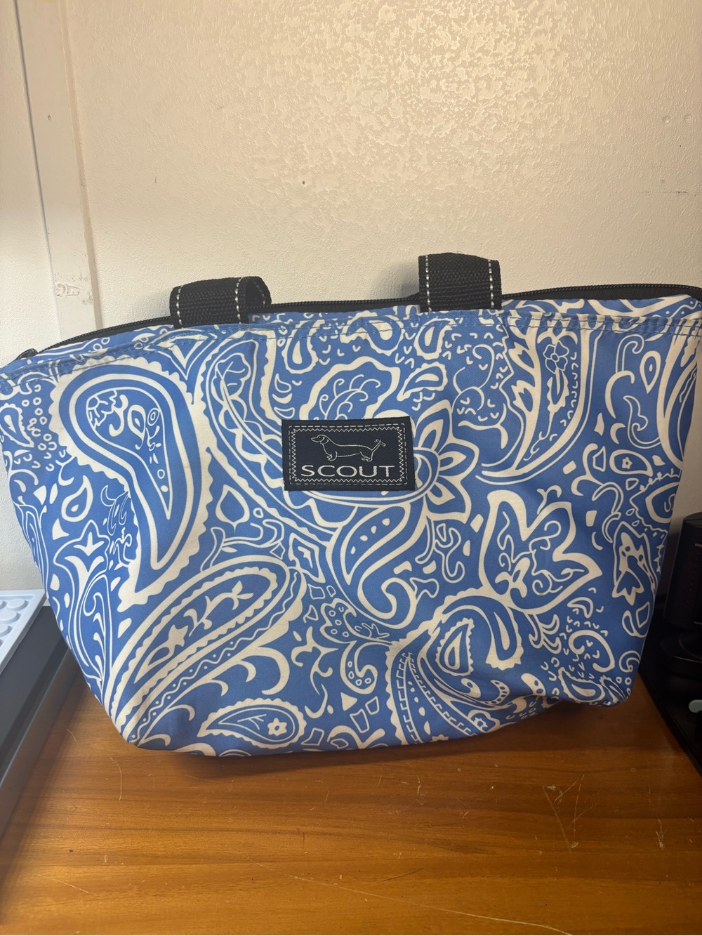 SCOUT Blue and White Paisley Patterned Nooner Lunch Bag